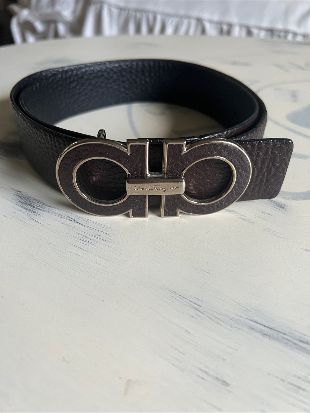 EUC Salvatore Ferragamo Brown and Black Leather Reversible Belt